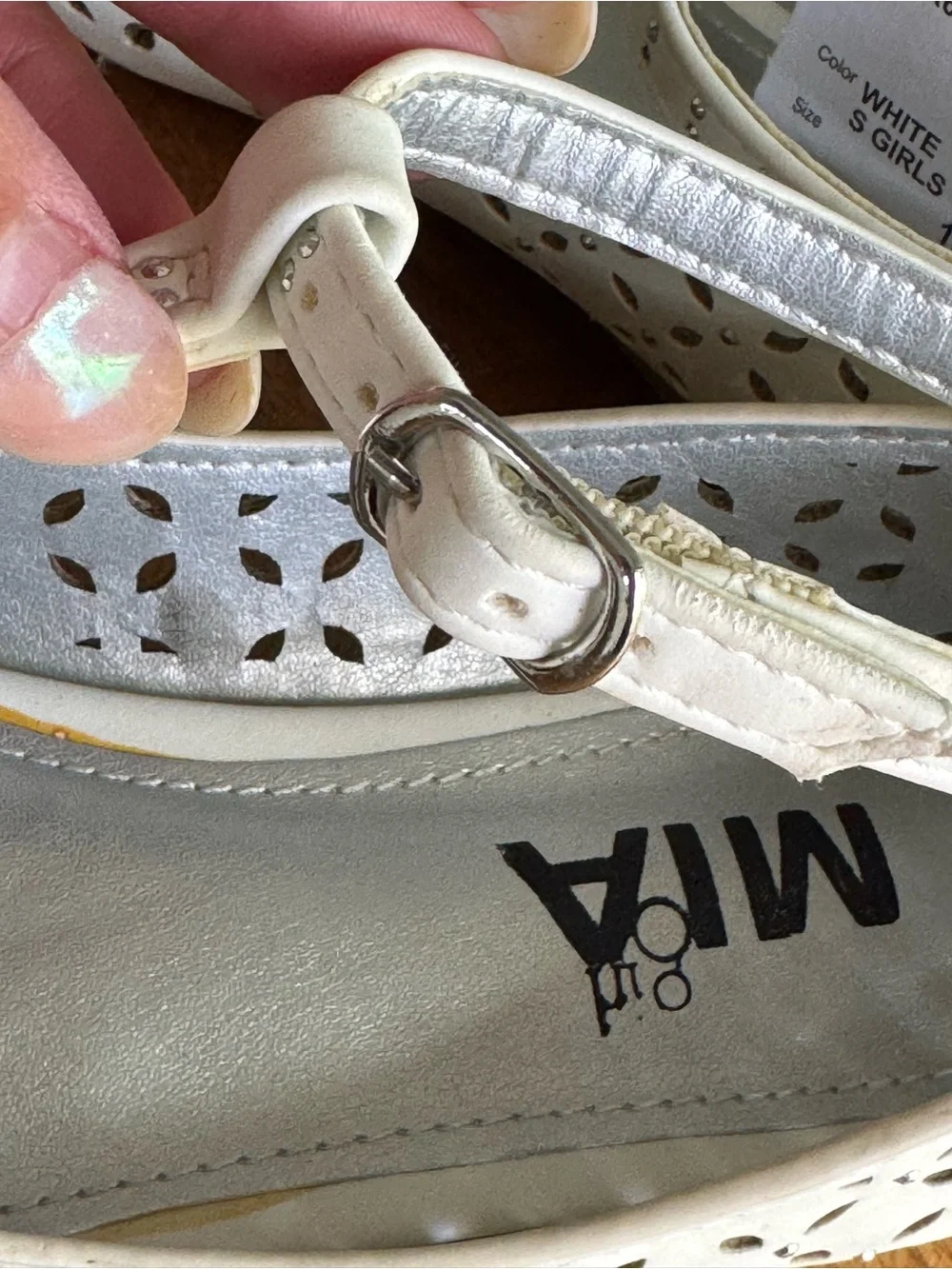 MIA White Laser-Cut T‑Strap Girls' Dress Flats